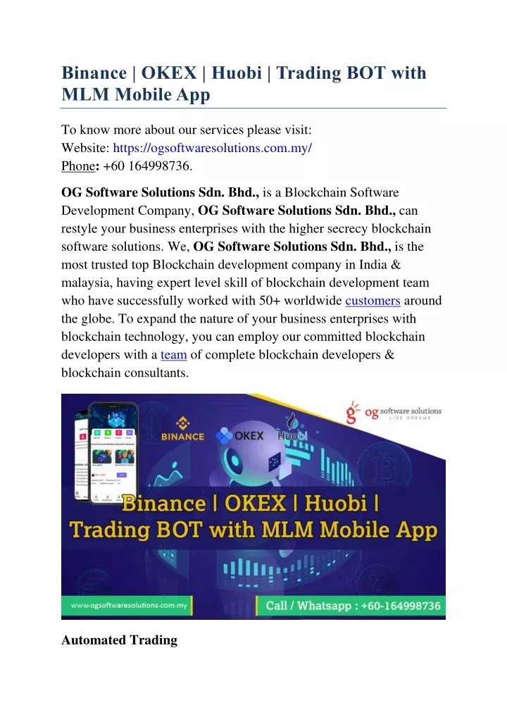 binance okex huobi trading bot with mlm mobile app