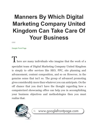 Manners By Which Digital Marketing Company United Kingdom Can Take Care Of Your Business
