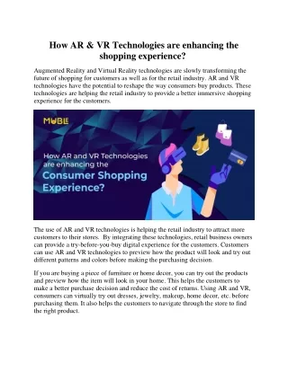 How AR & VR Technologies are enhancing the shopping Experience
