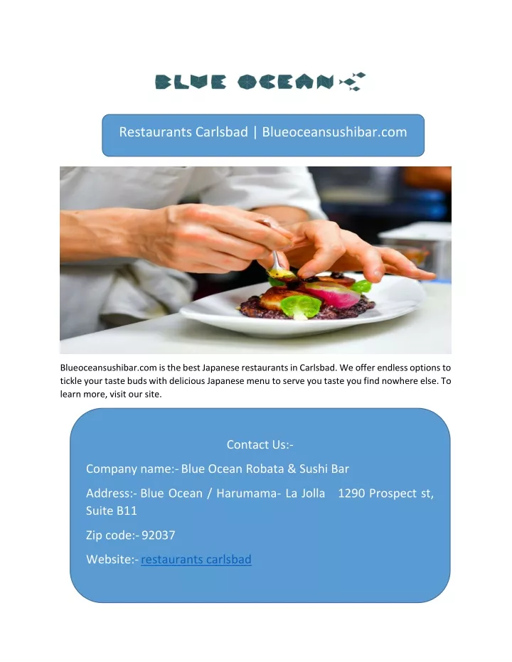 restaurants carlsbad blueoceansushibar com