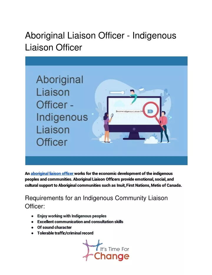 aboriginal liaison officer indigenous liaison officer