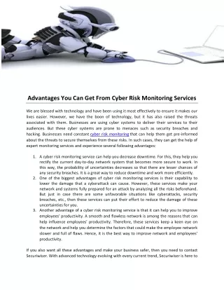 Advantages You Can Get From Cyber Risk Monitoring Services