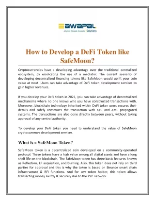 how to develop a defi token like safemoon
