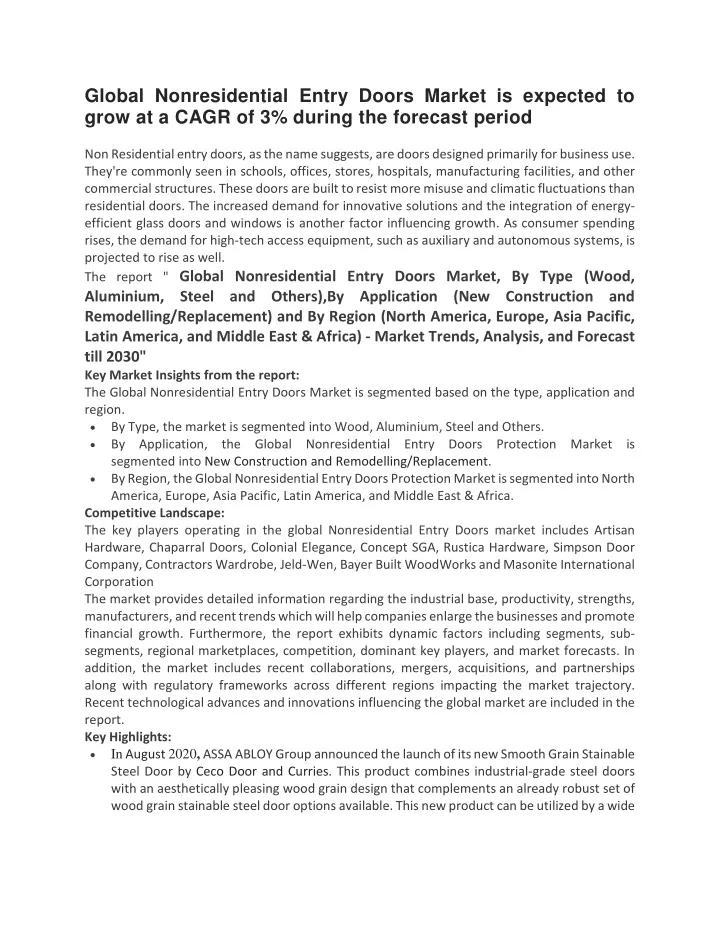 global nonresidential entry doors market