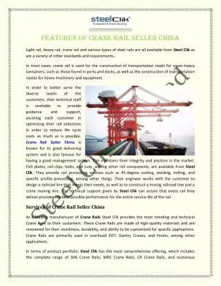 Features of Crane Rail Seller China