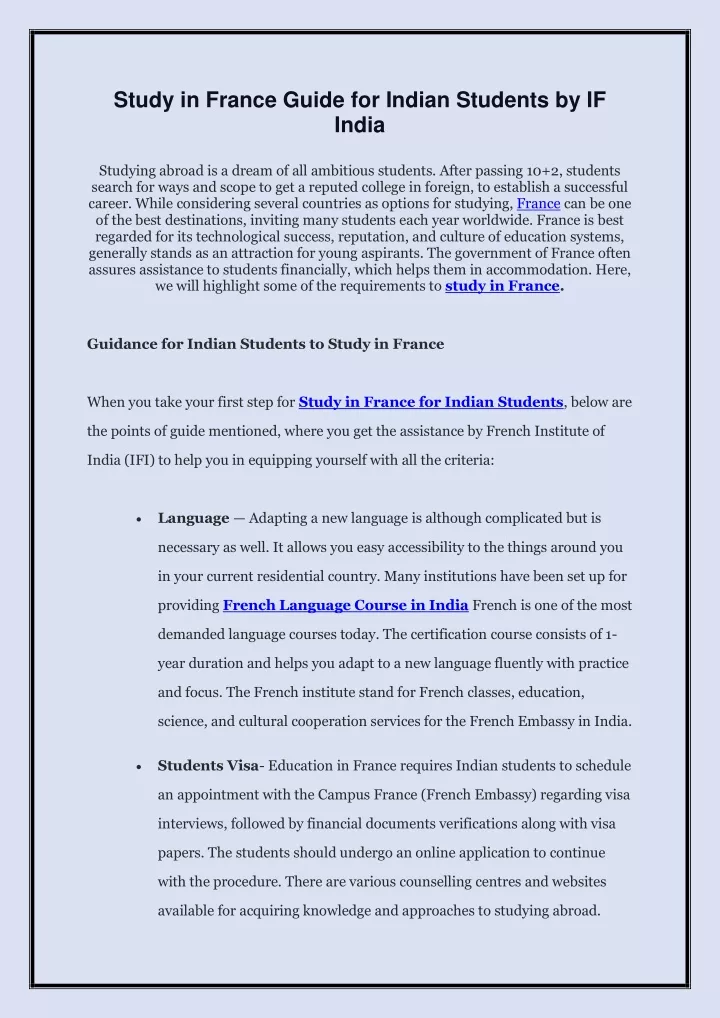 study in france guide for indian students