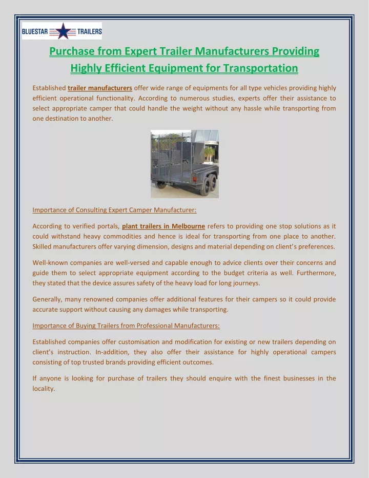 purchase from expert trailer manufacturers