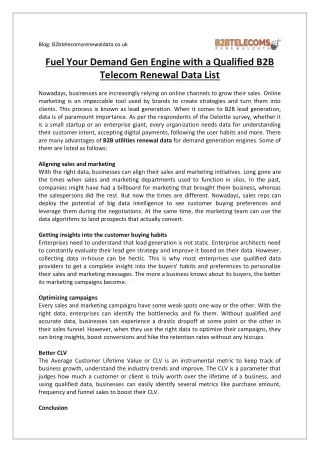 Generate More Leads with Qualified B2B Telecom Renewal Data List