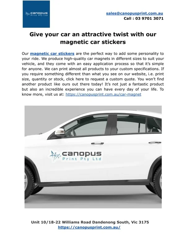 sales@canopusprint com au call 03 9701 3071