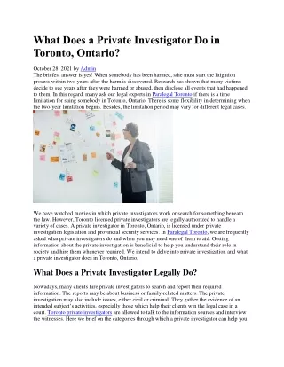 What Does a Private Investigator Do in Toronto, Ontario?