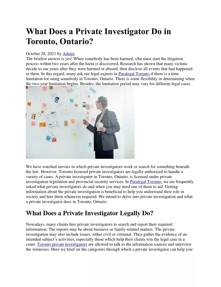 what does a private investigator do in toronto