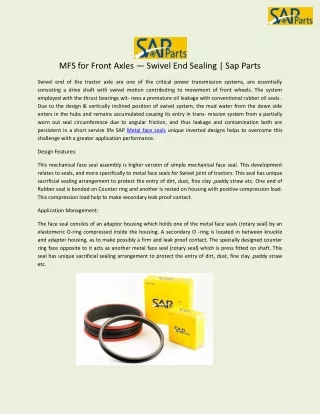 MFS for Front Axles — Swivel End Sealing | Sap Parts