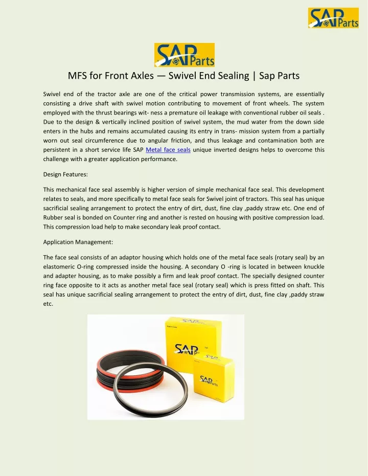 mfs for front axles swivel end sealing sap parts