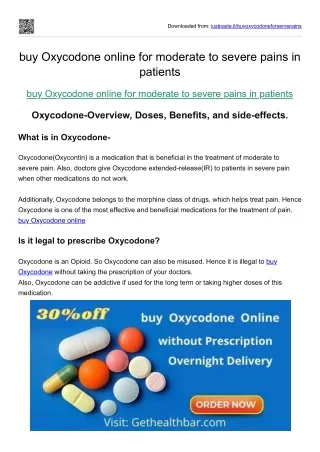 buy Oxycodone online for moderate to severe pains in patients