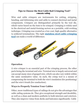 Tips to Choose the Best Cable Rail Crimping Tool?