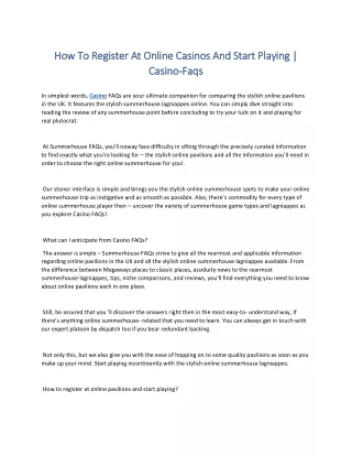 How To Register At Online Casinos And Start Playing | Casino-Faqs
