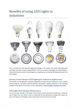 Benefits of using LED Lights in Industries