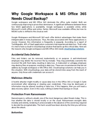 Why Google Workspace & MS Office 365 Needs Cloud Backup?