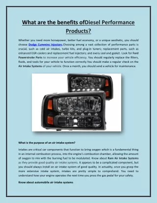 What are the benefits ofDiesel Performance Products
