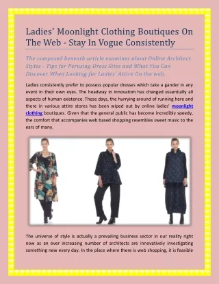 Ladies' Moonlight Clothing Boutiques On The Web - Stay In Vogue Consistently