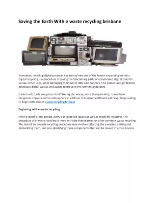 Saving the Earth With e waste recycling brisbane-