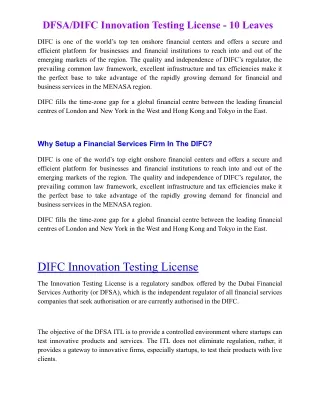 DFSA Innovation Testing License - 10 Leaves