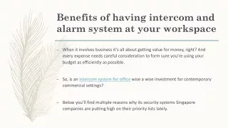 Benefits of having intercom and alarm system at