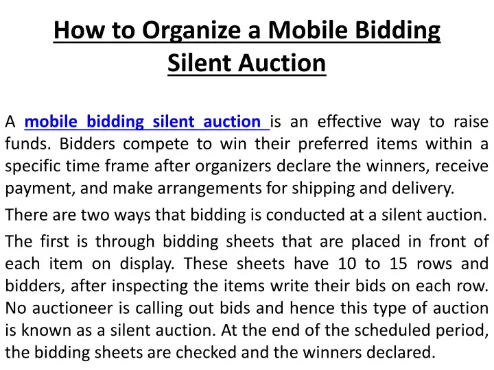 how to organize a mobile bidding silent auction