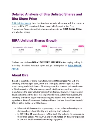 Discover the Latest Bira Share Price | Planify
