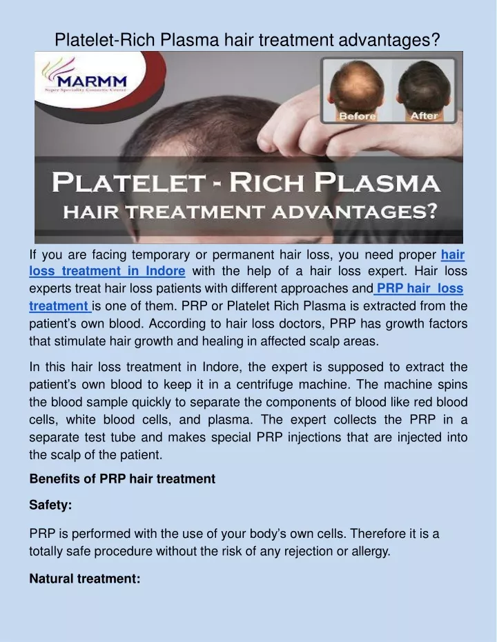 platelet rich plasma hair treatment advantages