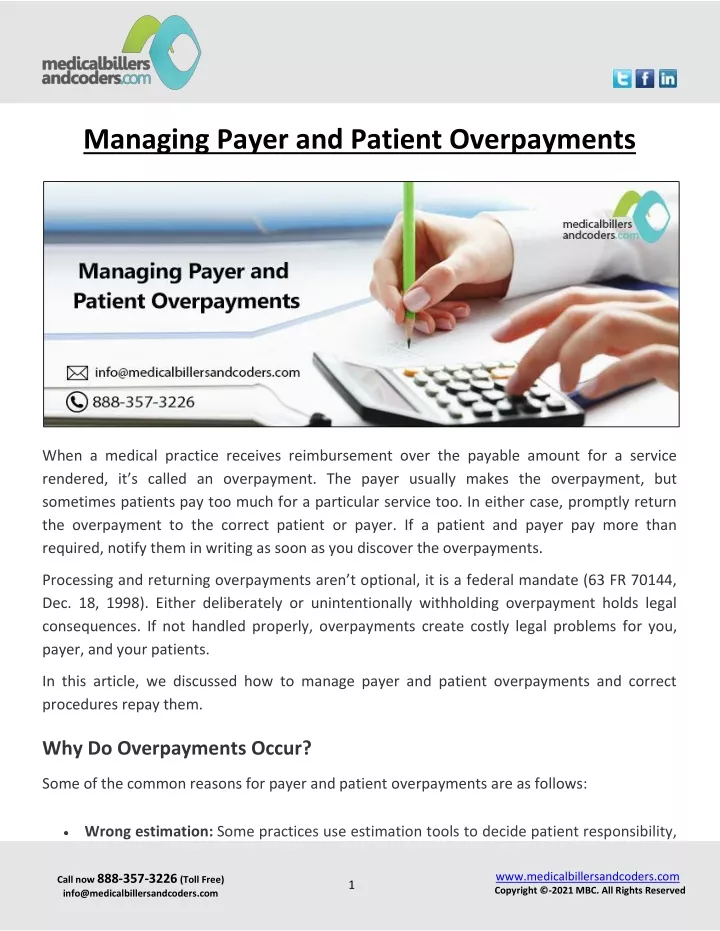 managing payer and patient overpayments