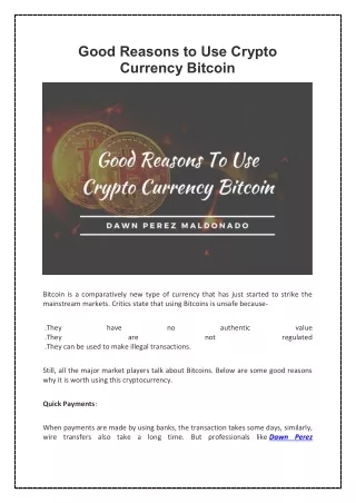 Good Reasons to Use Crypto Currency Bitcoin