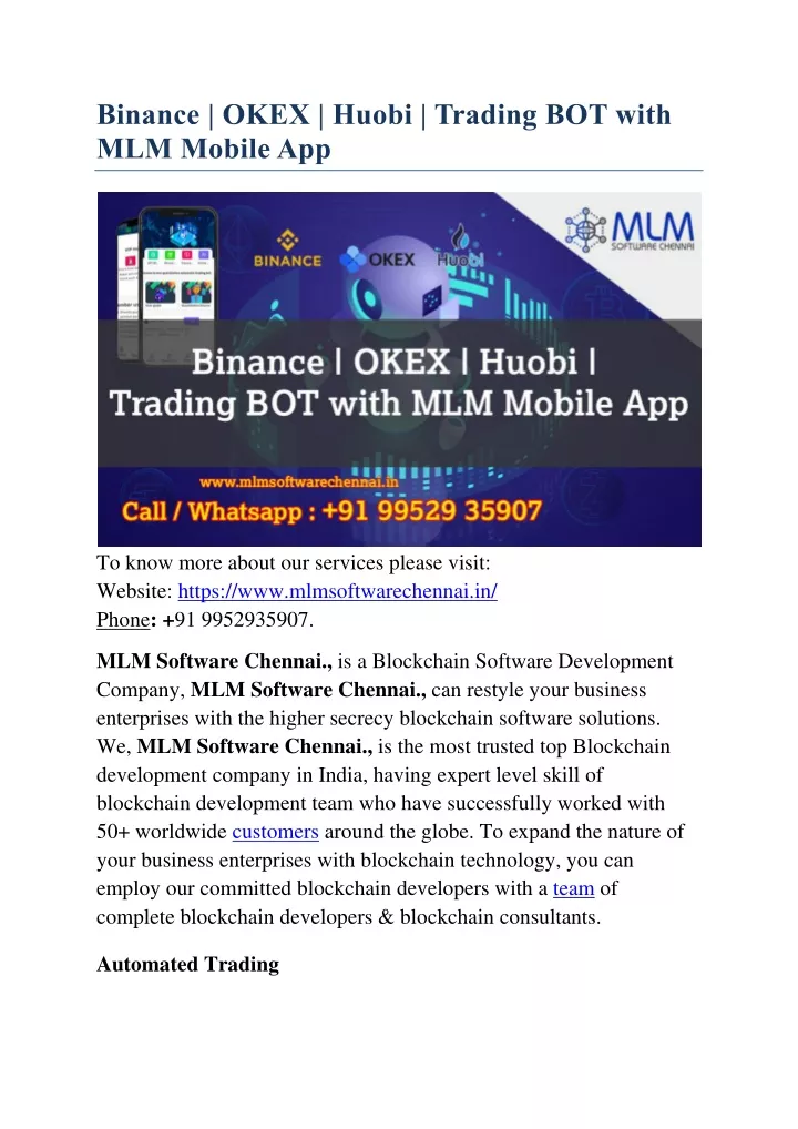 binance okex huobi trading bot with mlm mobile app