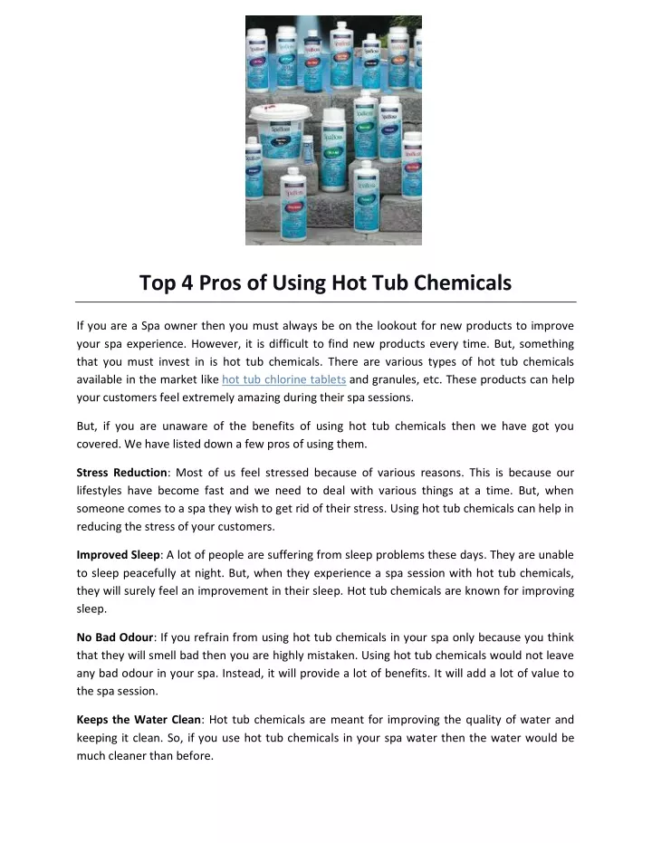 top 4 pros of using hot tub chemicals