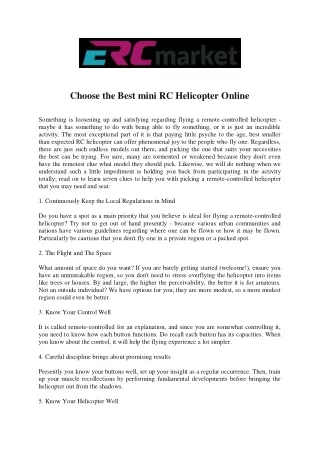 Choose the Best mini RC Helicopter Online