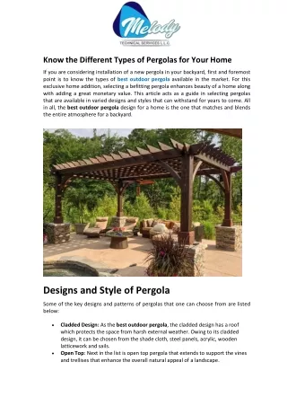 know the different types of pergolas for your home