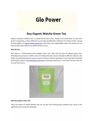 Buy Organic Matcha Green Tea