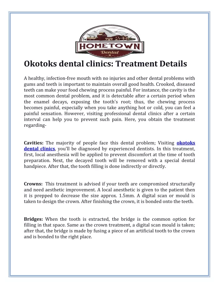 okotoks dental clinics treatment details