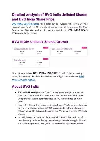 Discover the Latest BVG India Share Price | Planify