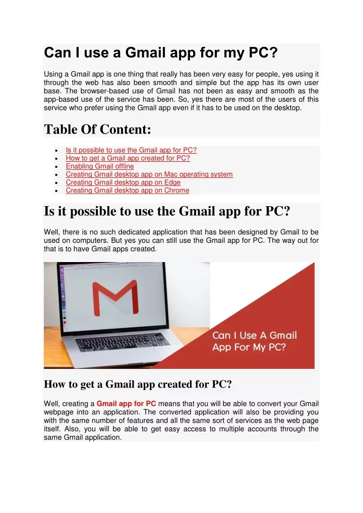 can i use a gmail app for my pc