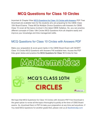 mcq questions for class 10 circles