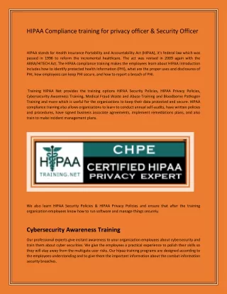 HIPAA Compliance training for privacy officer
