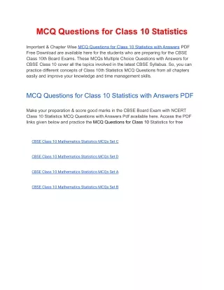 mcq questions for class 10 statistics