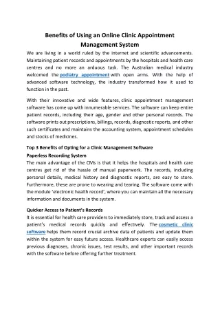 benefits of using an online clinic appointment