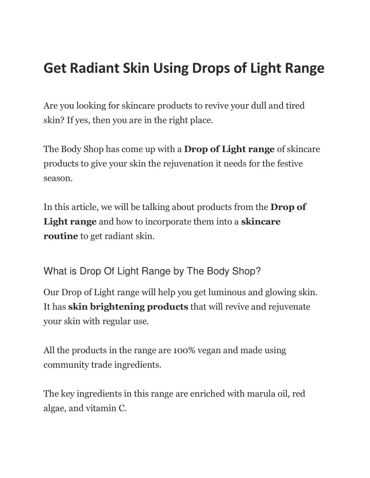 get radiant skin using drops of light range