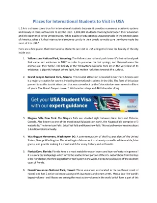 Places for International Students to Visit in USA