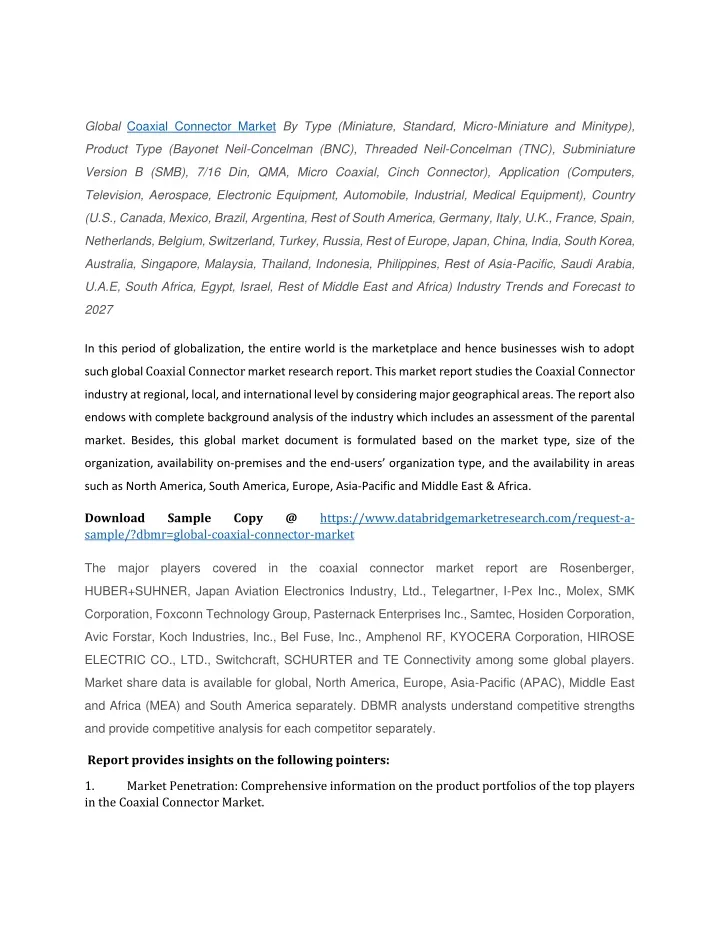 global coaxial connector market by type miniature