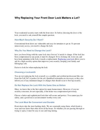 Why Replacing Your Front Door Lock Matters a Lot.