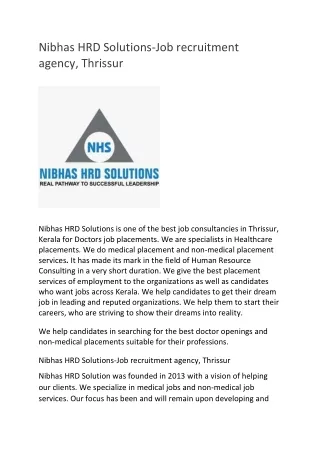 Nibhas HRD Job consultancy Kerala