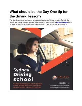 What should be the Day One tip for the driving lesson
